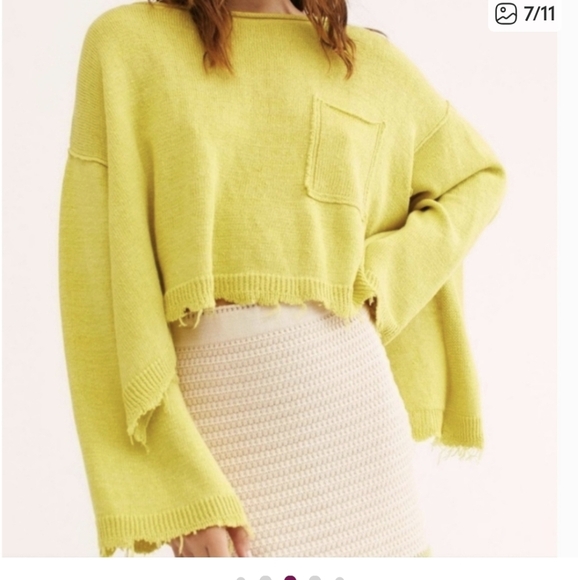 Free People Prim Lemon Yellow Cropped Linen Blend Sweater Sz.S - Picture 2 of 10
